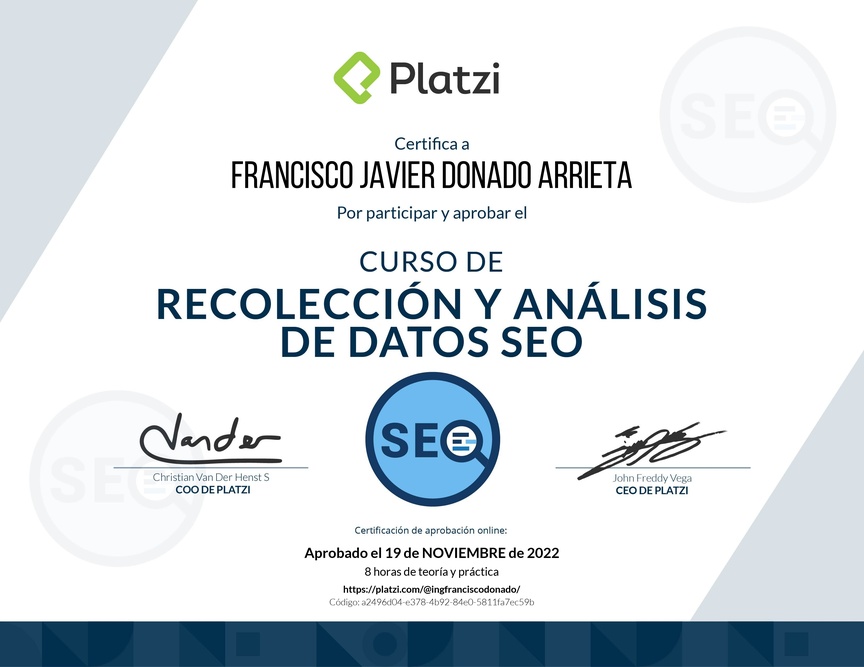 Diploma del Curso de Recolección y Análisis de datos SEO