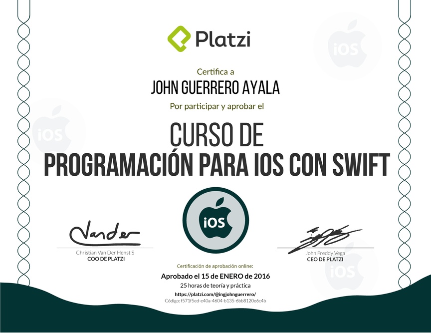 Diploma del Curso de programación para iOS con Swift