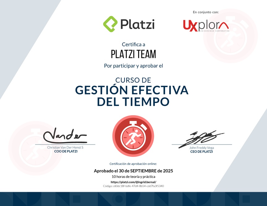 Diploma del Curso de Gestión Efectiva del Tiempo
