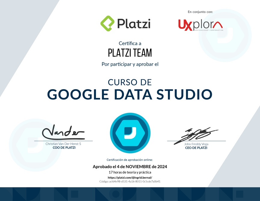 Diploma del Curso de Google Data Studio