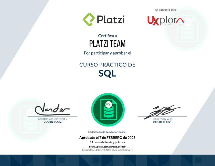 Diploma del Curso Práctico de SQL