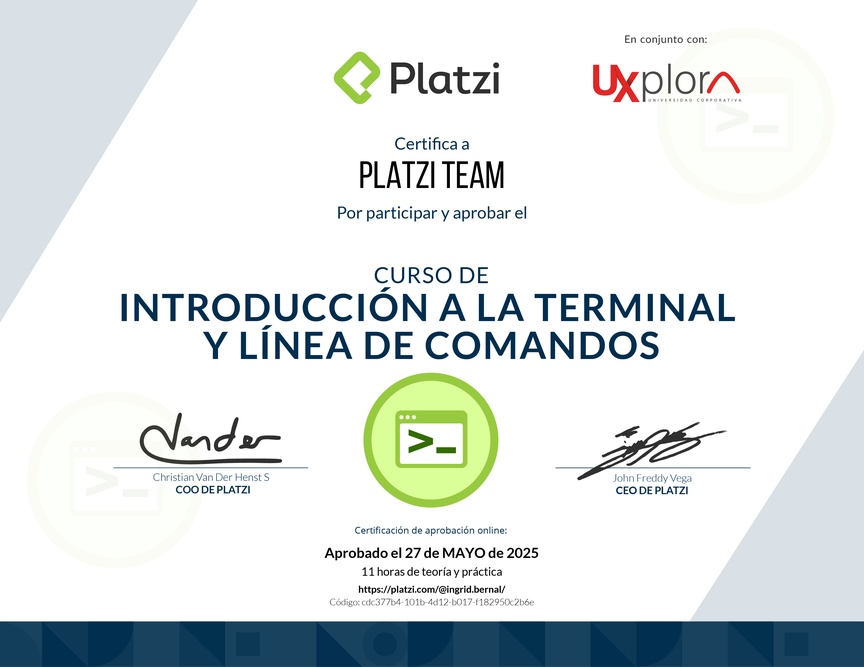 Diploma del Curso de Introducción a la Terminal y Línea de Comandos