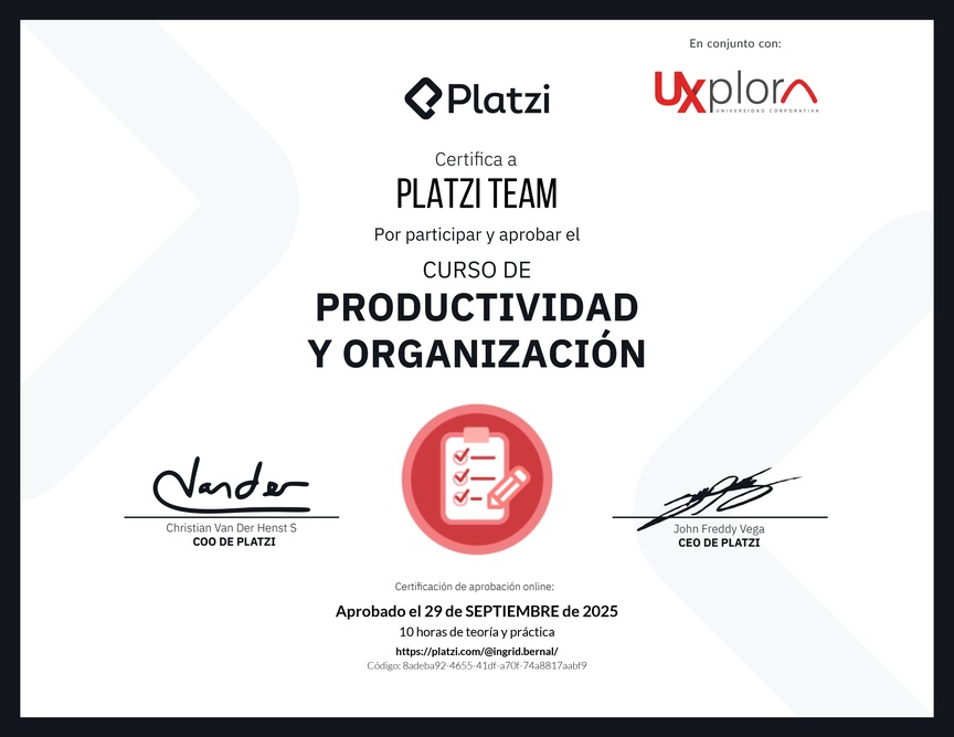 Diploma del Curso de Productividad y Organización
