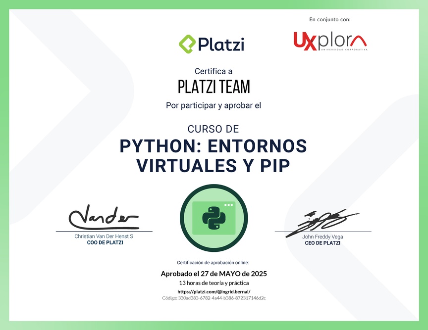 Diploma del Curso de Python: PIP y Entornos Virtuales