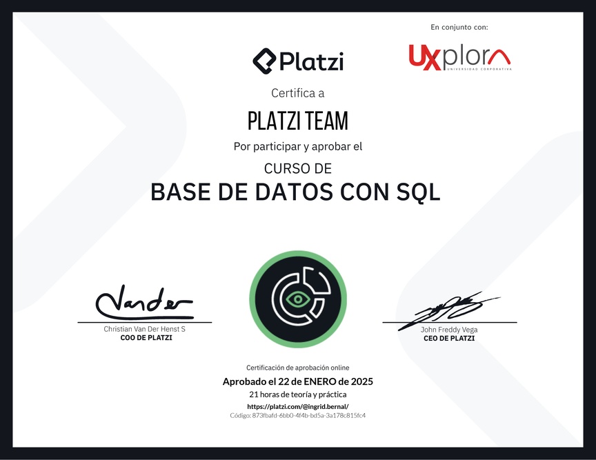 Diploma del Curso de Bases de Datos con SQL - Deprecado