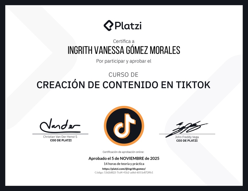 Diploma del Curso de Estrategia de Contenido de TikTok