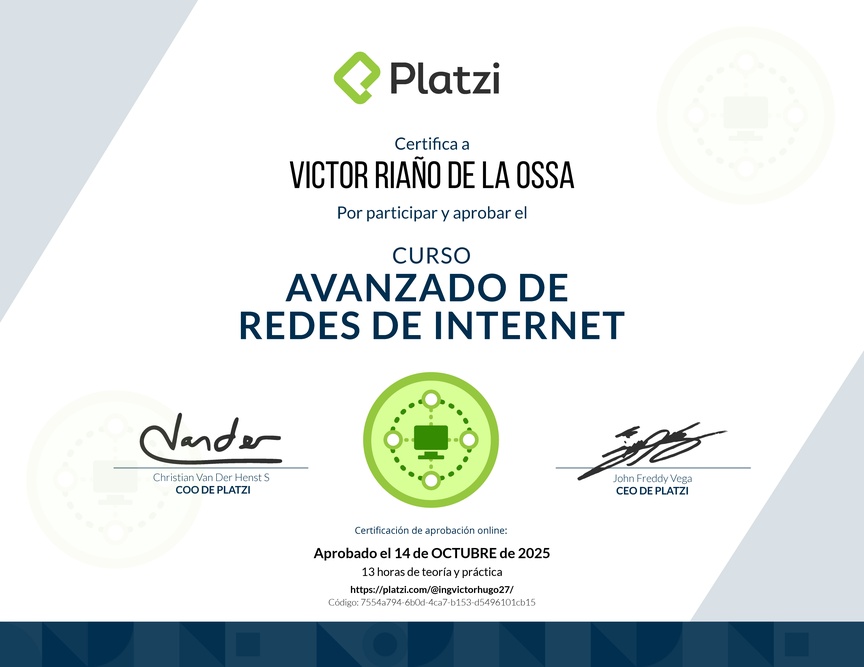 Diploma del Curso de Redes de Internet - Profesional