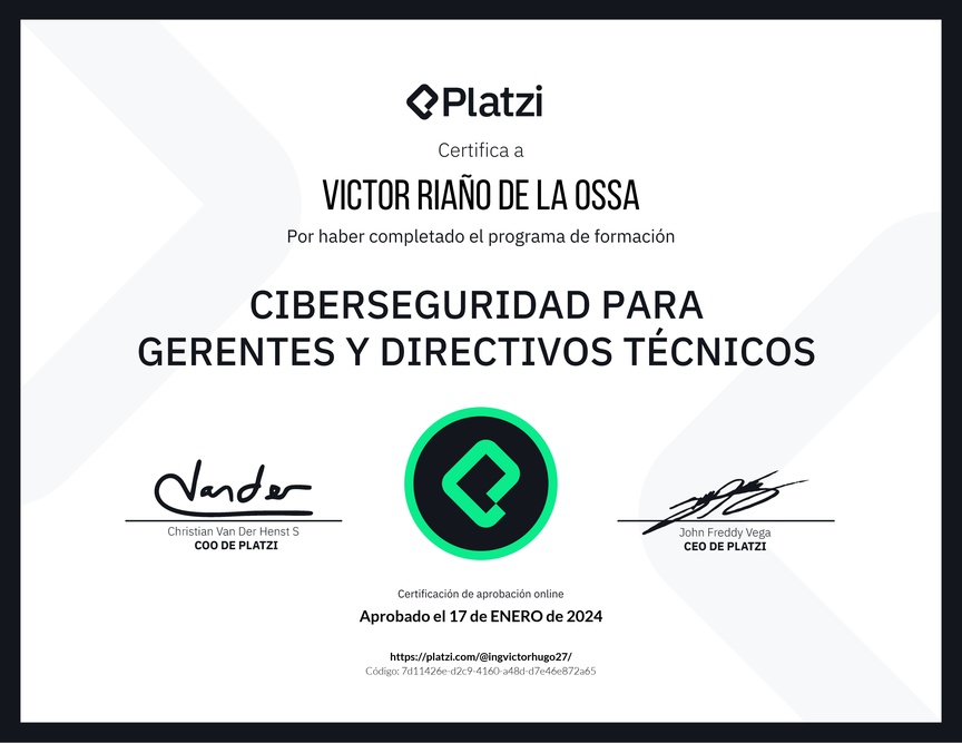 Diploma de la Ruta de Aprendizaje de Ciberseguridad para Gerentes y Directivos