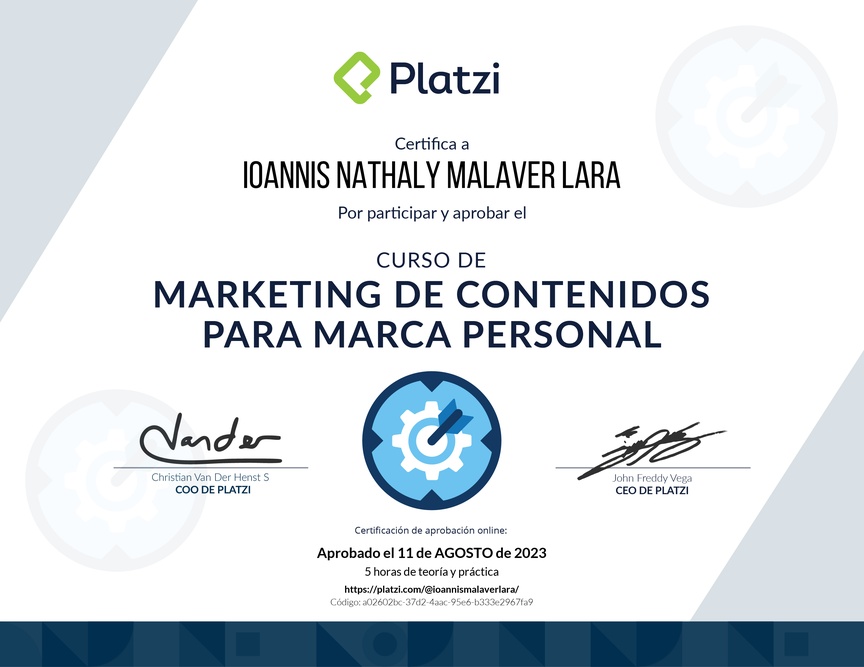 Diploma del Curso de Creación de Contenido para tu Marca Personal