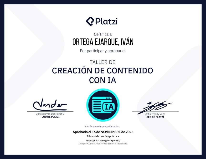 Diploma de Taller de Creación de Contenido con Inteligencia Artificial