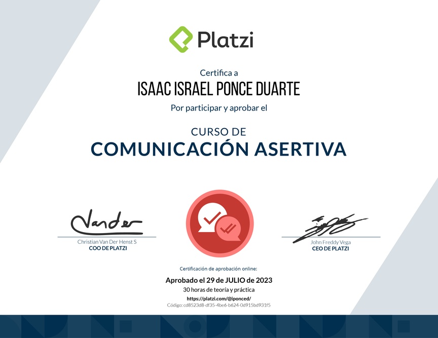 Diploma del Curso de Comunicación Asertiva para la Vida Personal y Profesional (2021)