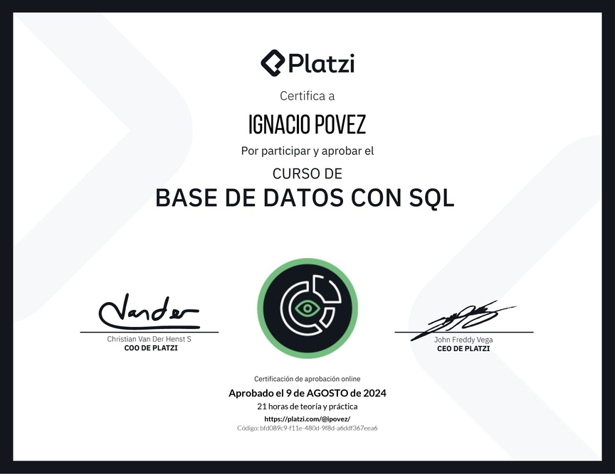 Diploma del Curso de Bases de Datos con SQL - Deprecado