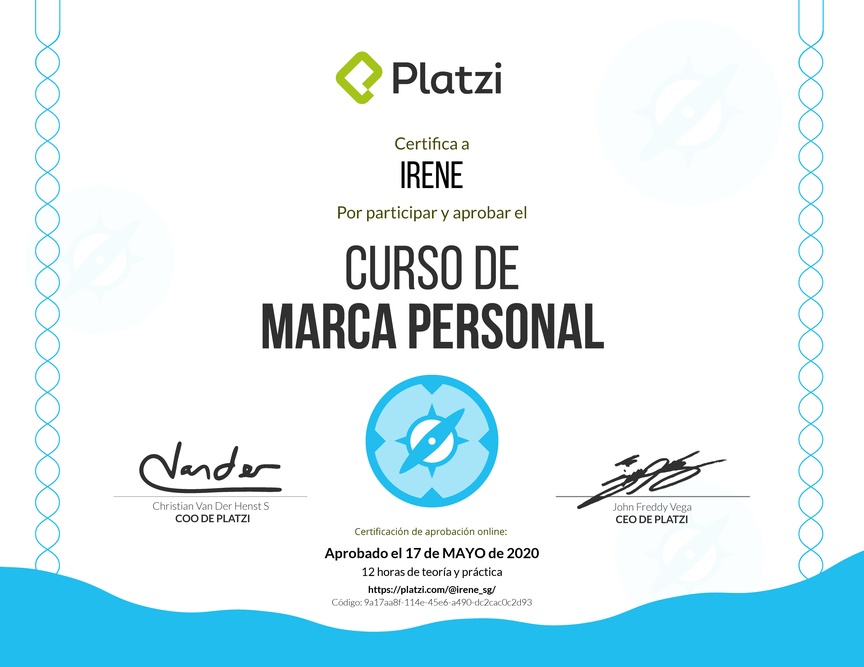 Diploma del Curso Gratis de Marca Personal 2018