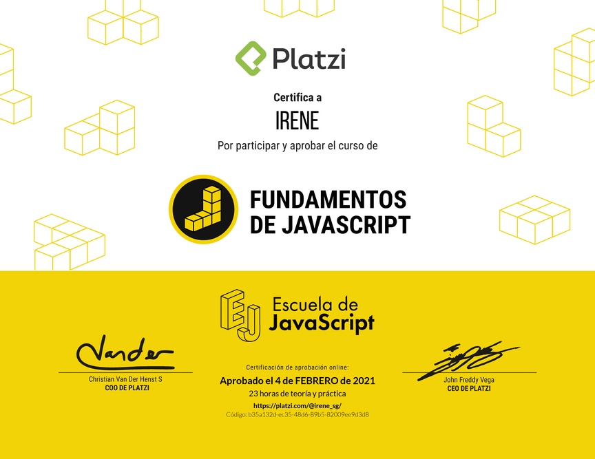 Diploma de Fundamentos de JavaScript 2018