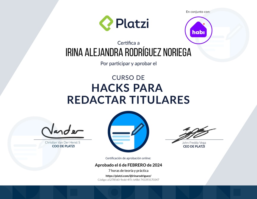 Diploma del Curso de Hacks para Redactar Titulares