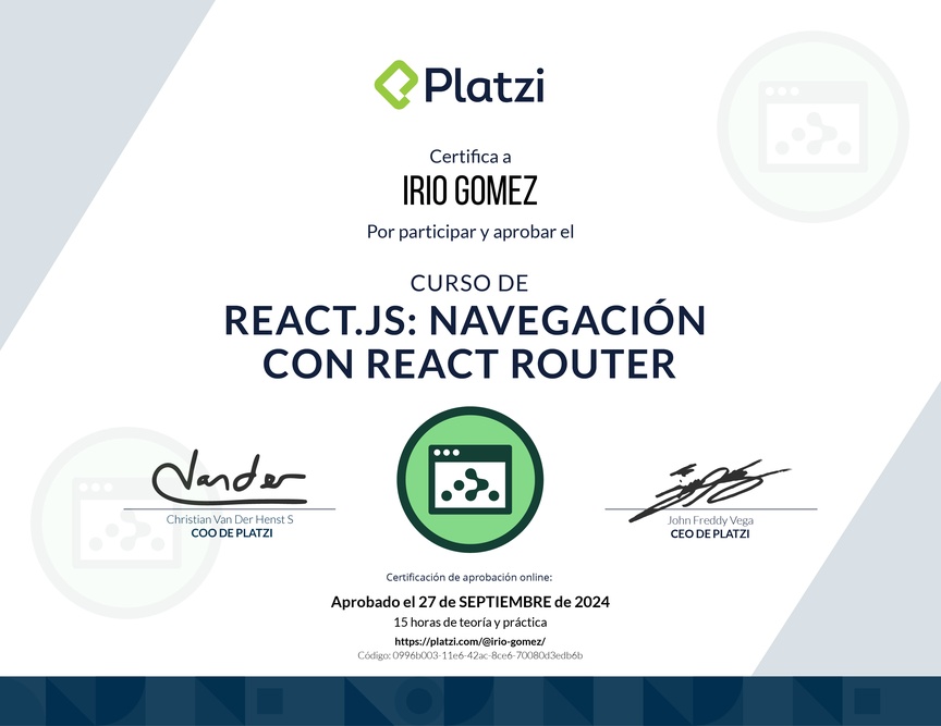 Diploma del Curso de React.js: Navegación con React Router