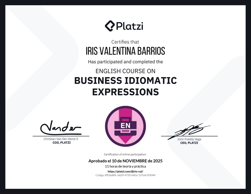Diploma del Curso de Expresiones Idiomáticas de Negocios en Inglés