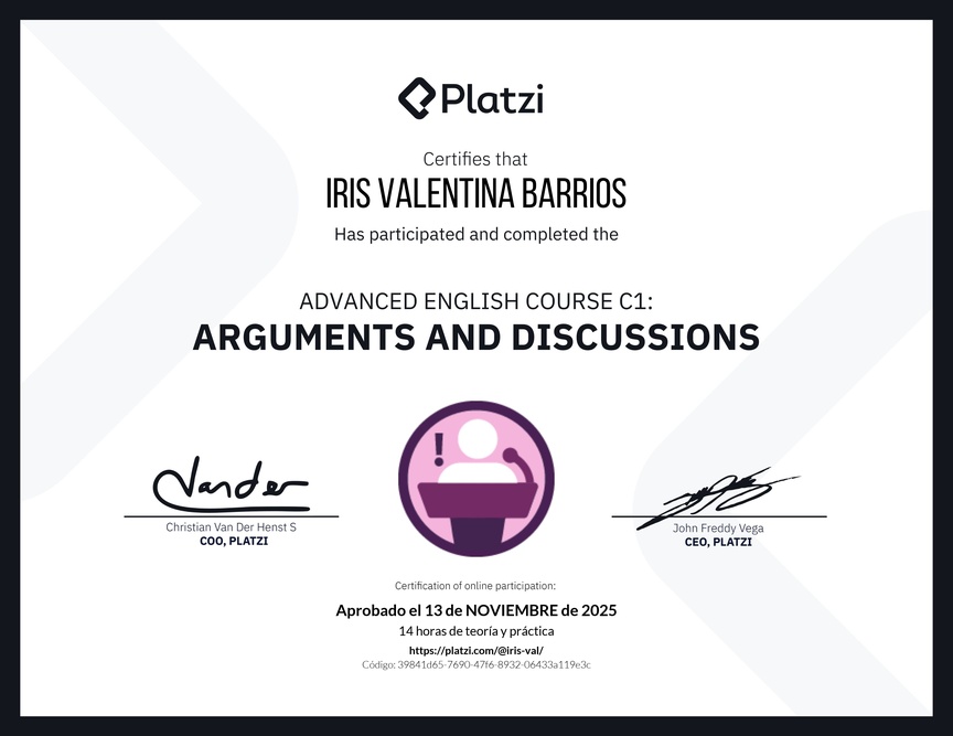 Diploma del Curso de Inglés Avanzado C1: Argumentos y Discusiones
