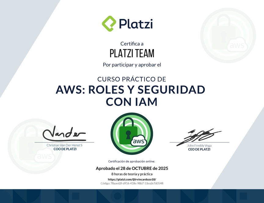 Diploma del Curso Práctico de AWS: Roles y Seguridad con IAM