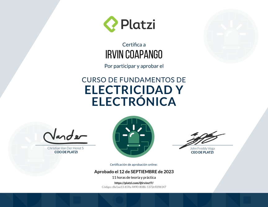 Diploma del Curso de Fundamentos de Electricidad y Electrónica