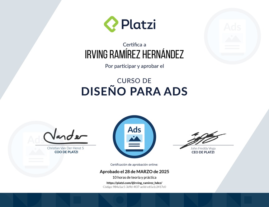 Diploma del Curso de Diseño Gráfico para Ads