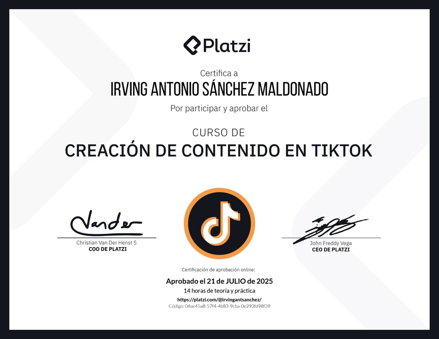 Diploma del Curso de Estrategia de Contenido de TikTok