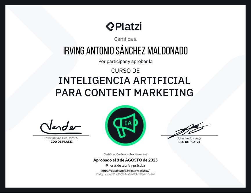 Diploma del Curso de Inteligencia Artificial para Content Marketing