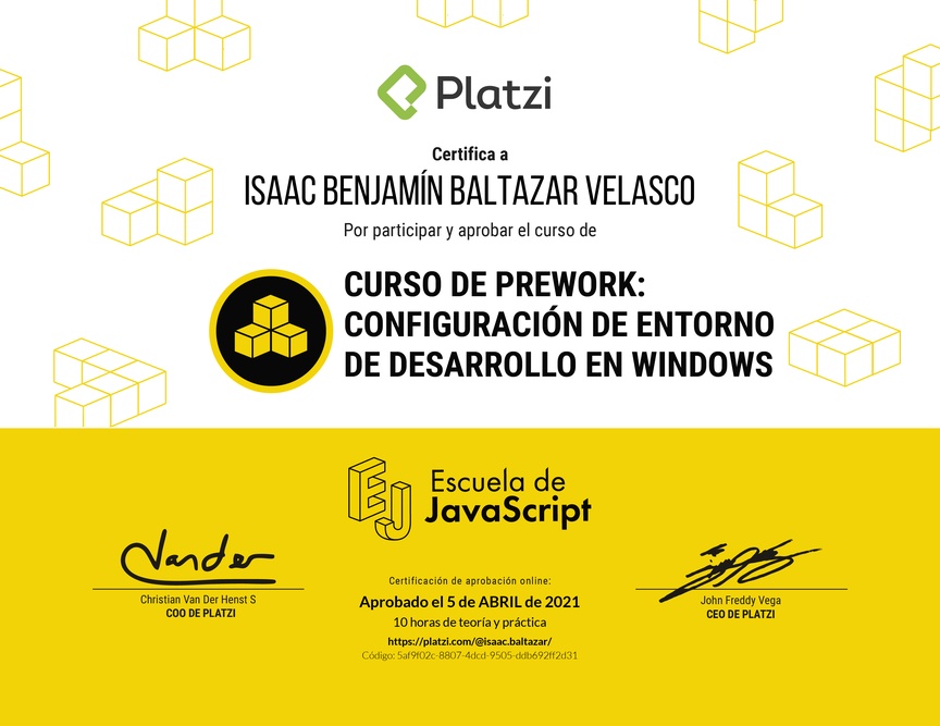 Diploma del Curso de Prework: Configuración de Entorno de Desarrollo en Windows