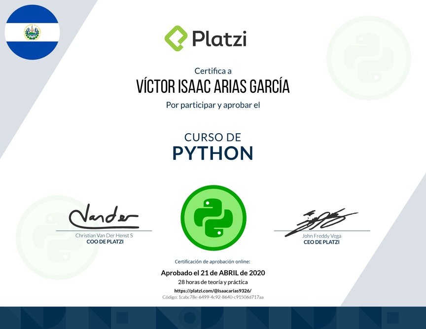 Diploma del Curso de Python 2019