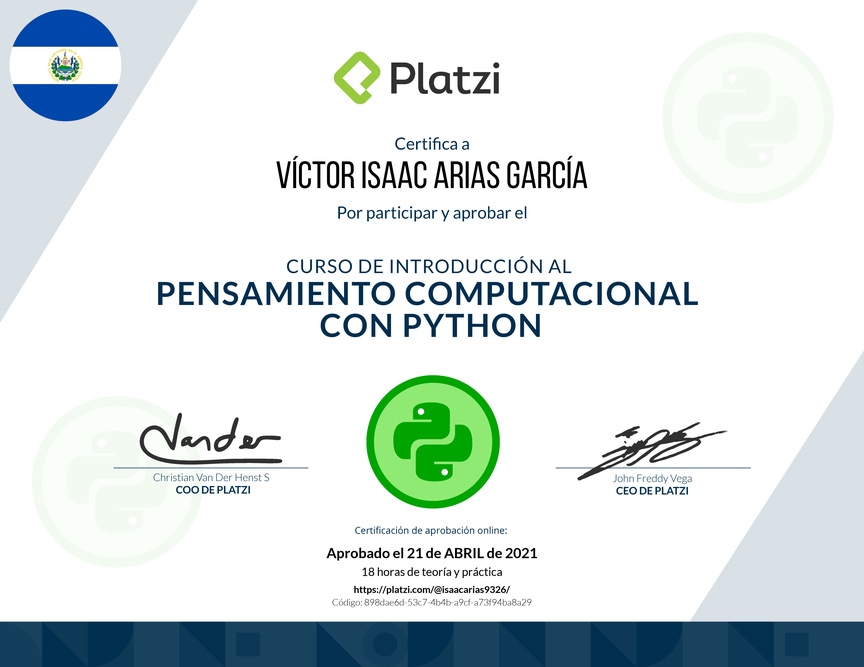 Diploma del Curso de Introducción al Pensamiento Computacional con Python