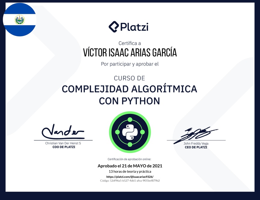 Diploma del Curso de Complejidad Algorítmica con Python