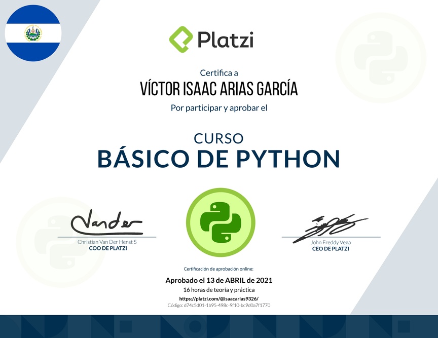 Diploma del Curso Básico de Python
