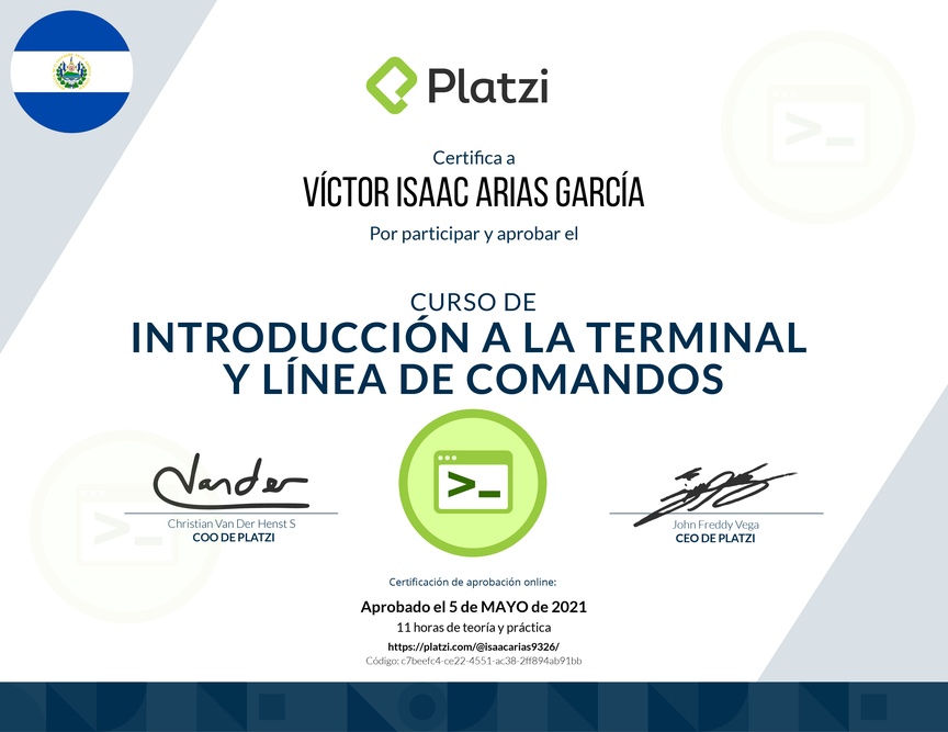 Diploma del Curso de Introducción a la Terminal y Línea de Comandos