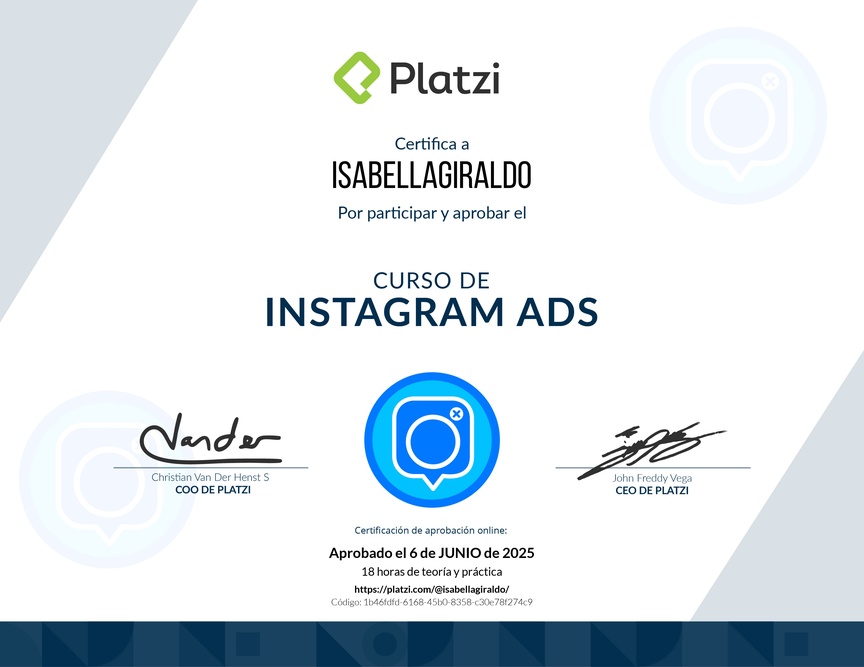 Diploma del Curso de Instagram Ads