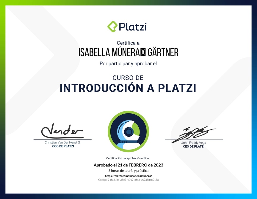 Diploma del Curso de Introducción a Platzi