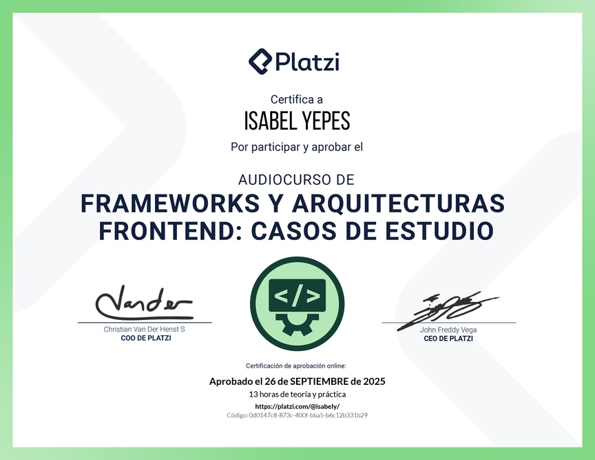 Diploma de Audiocurso de Frameworks y Arquitecturas Frontend: Casos de Estudio