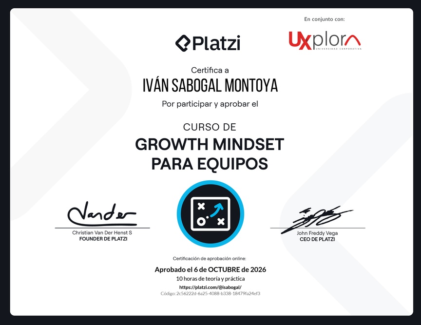 Diploma del Curso de Growth Mindset para Equipos
