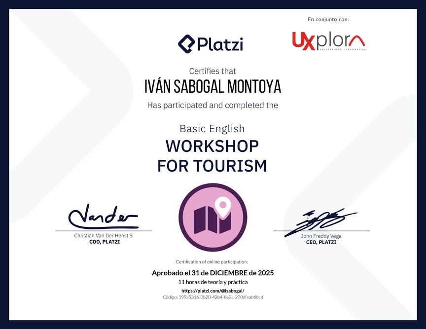 Diploma del Curso de Inglés Práctico para Viajes de Turismo