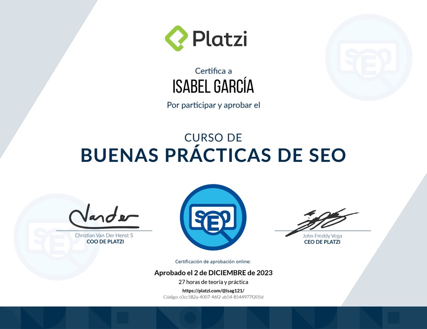 Diploma del Curso de Prácticas Efectivas para SEO