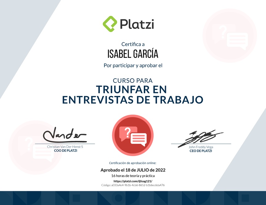 Diploma del Curso para Triunfar en Entrevistas de Trabajo
