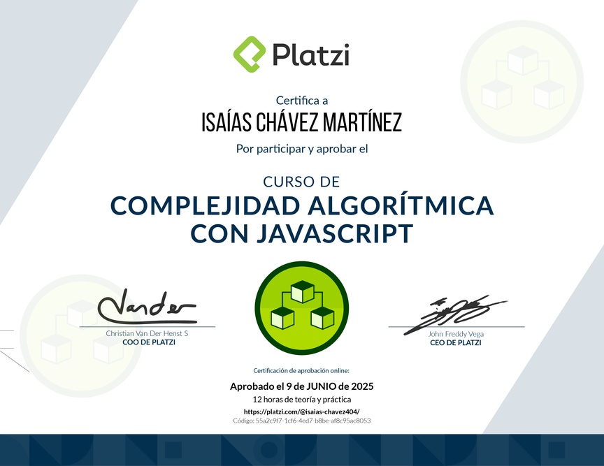 Diploma del Curso de Complejidad Algorítmica con JavaScript
