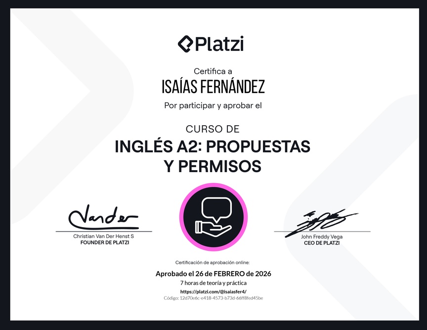 Diploma del Curso de Inglés Básico A2: Propuestas y Permisos