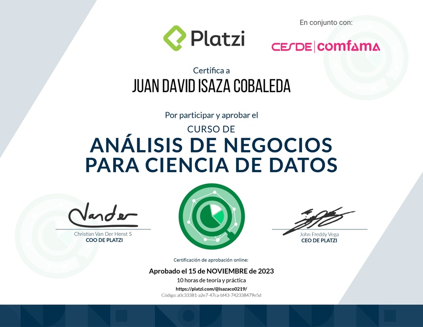 Diploma del Curso de Análisis de Negocios para Ciencia de Datos