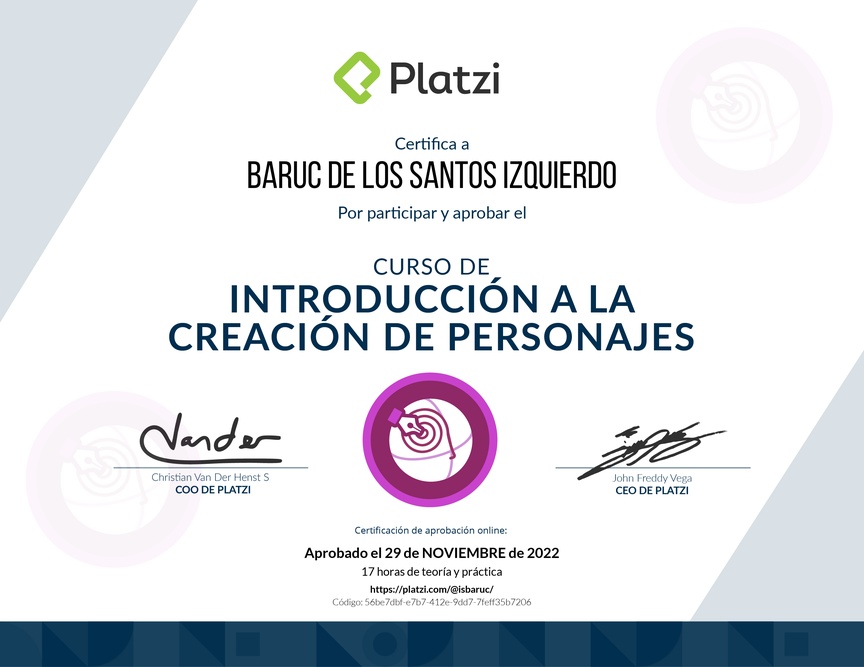 Diploma del Curso de Introducción a la Creación de Personajes