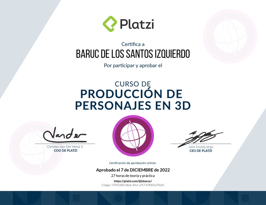 Diploma del Curso de Modelado de Personajes 3D