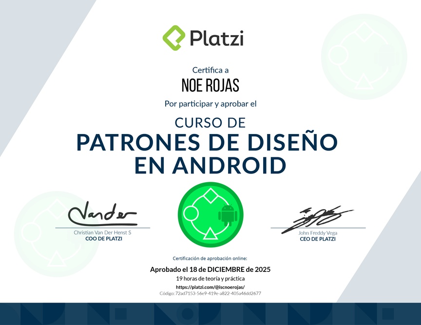 Diploma del Curso de Patrones de Diseño en Android