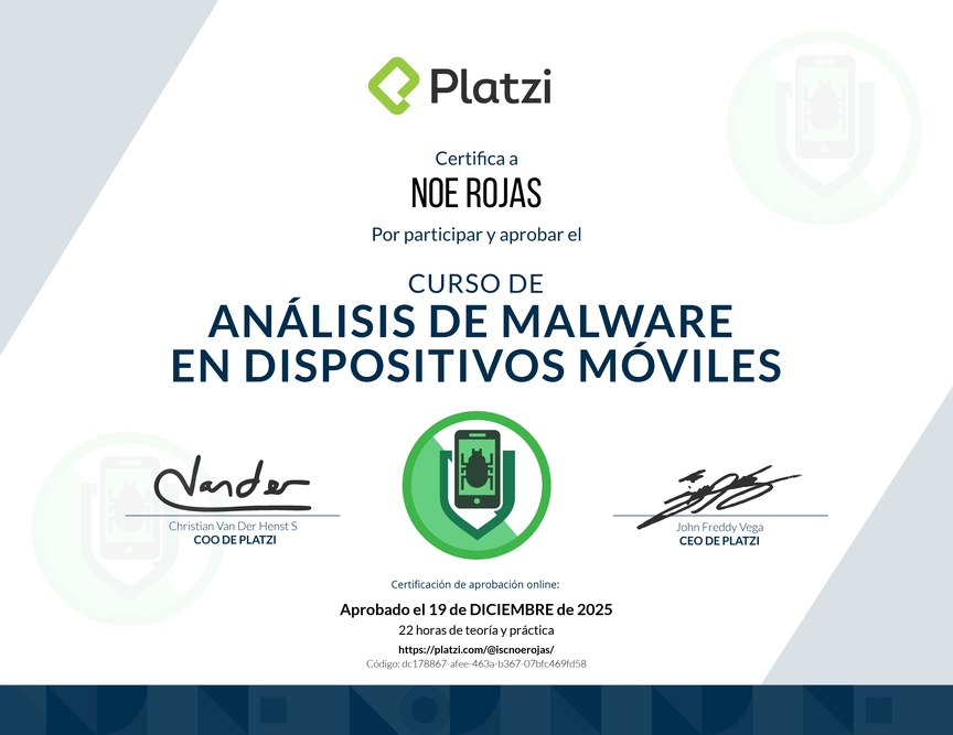 Diploma del Curso de Análisis de Malware para Dispositivos Móviles