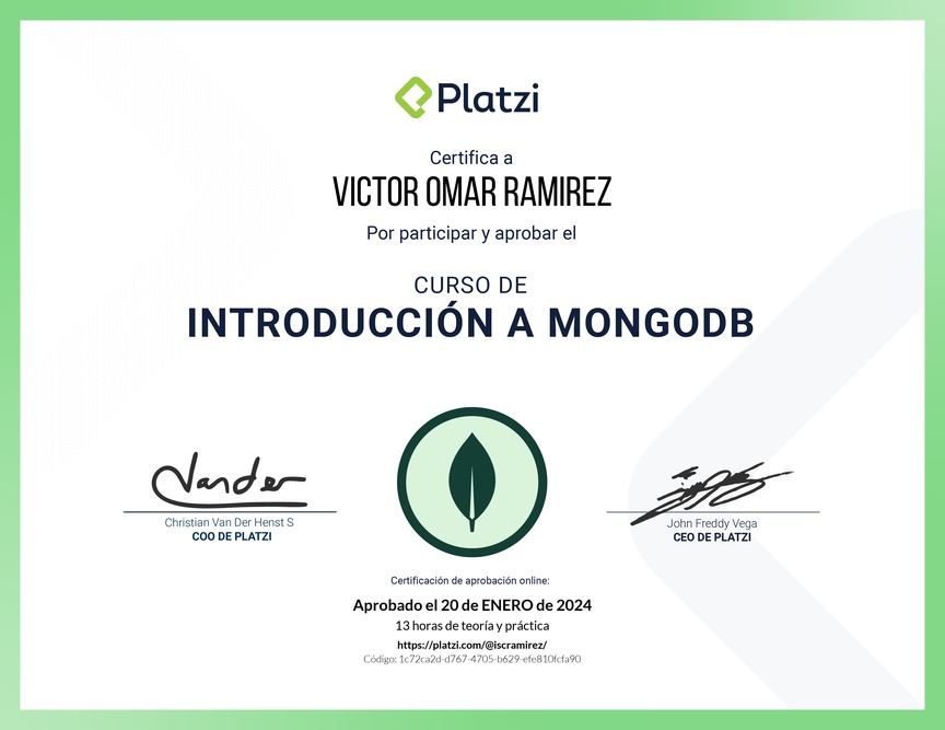 Diploma del Curso de Introducción a MongoDB