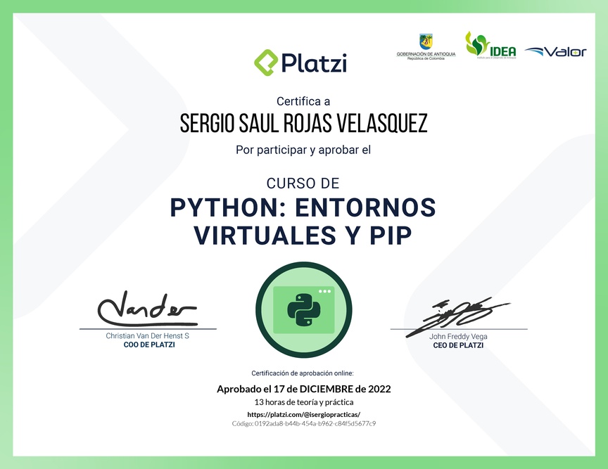 Diploma del Curso de Python: PIP y Entornos Virtuales