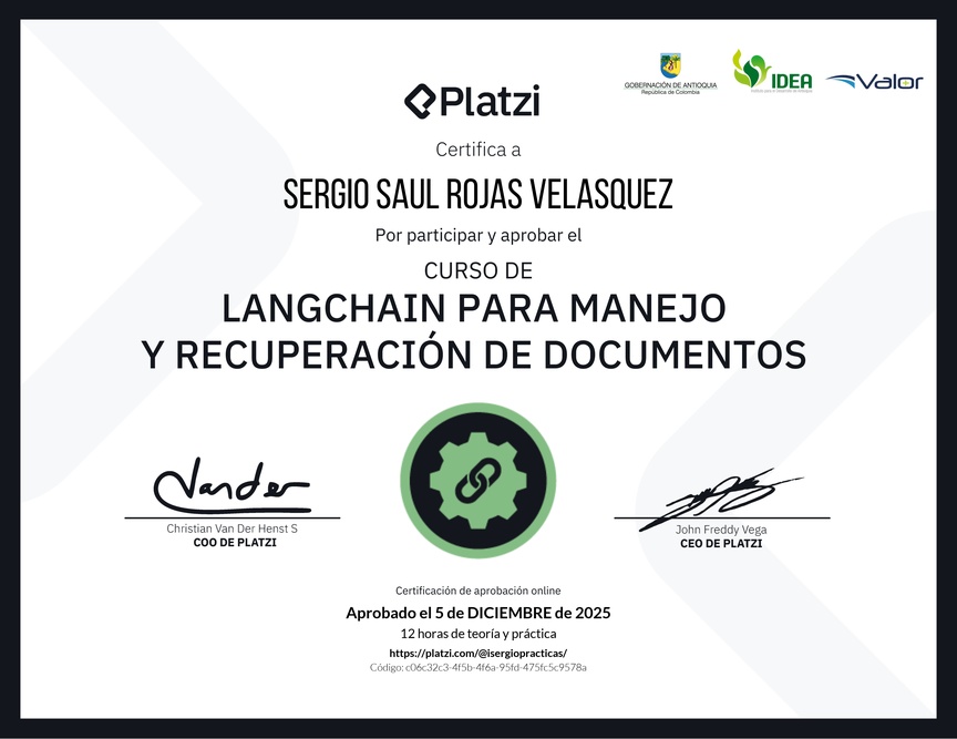 Diploma del Curso de LangChain para Manejo y Recuperación de Documentos